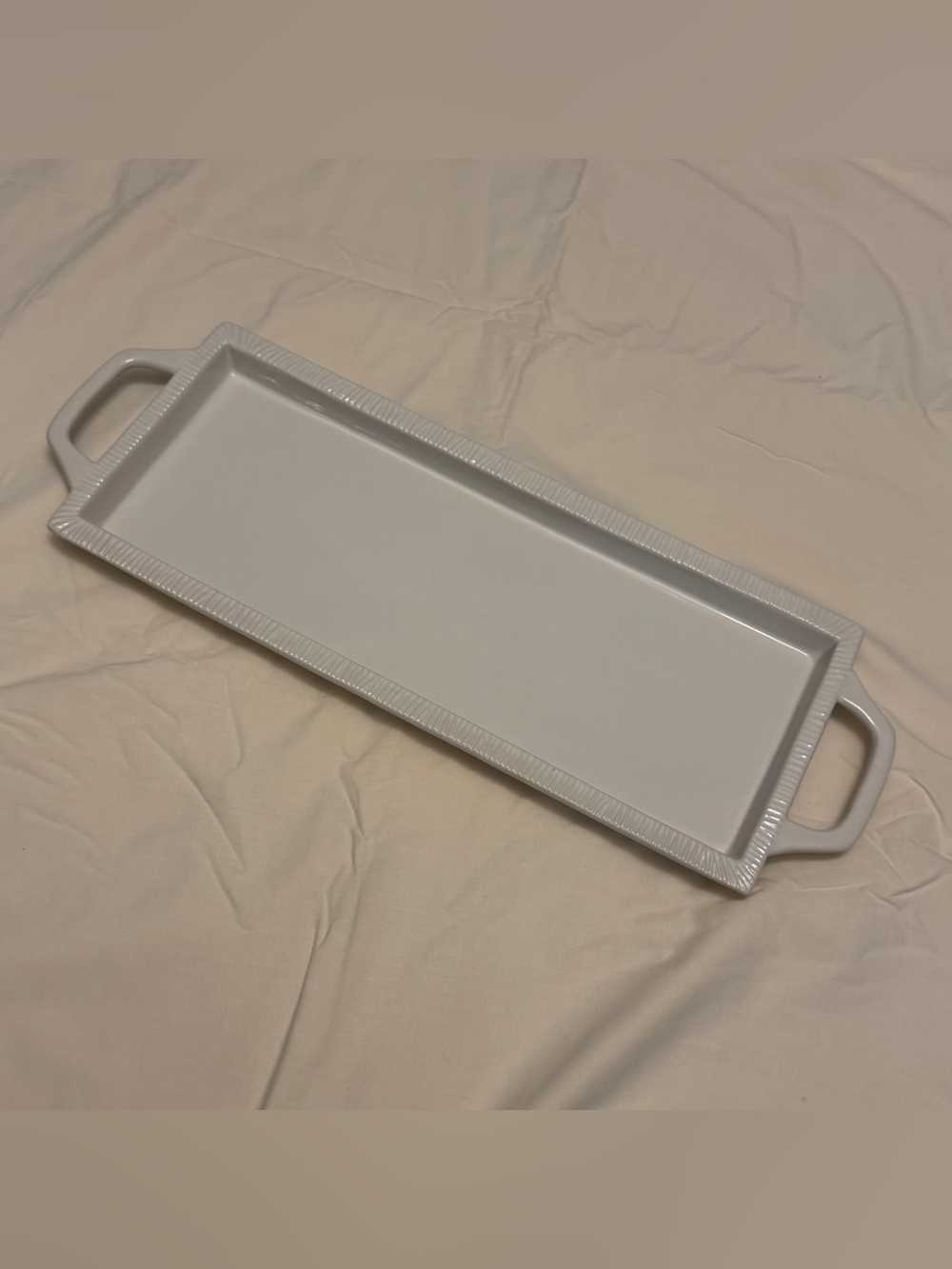 Ballard Designs White Ceramic Serving Tray with Handles